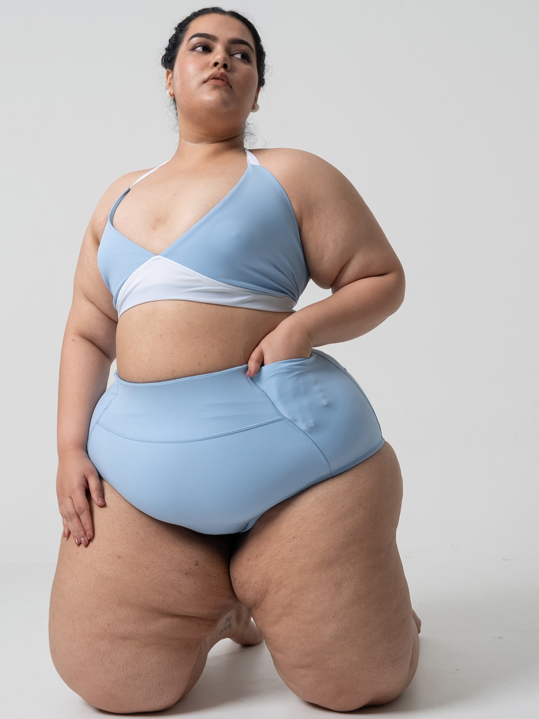 

SPIRIT ANIMAL Plus Size High Waisted Pocket Swim Bottoms SASWIM020, Blue