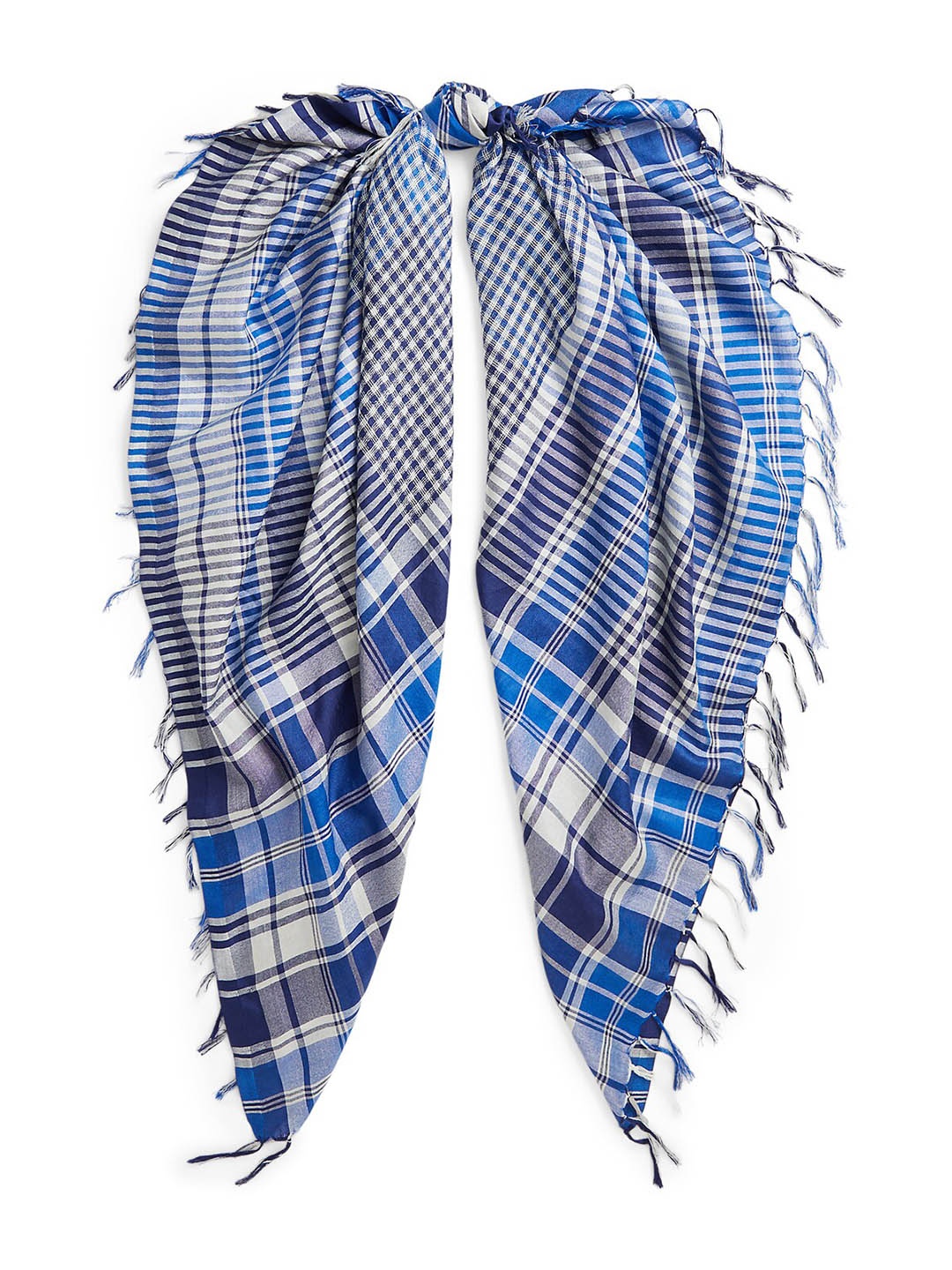 

Polo Ralph Lauren Women Striped Plaid Fringe-Trim Silk Scarf, Blue