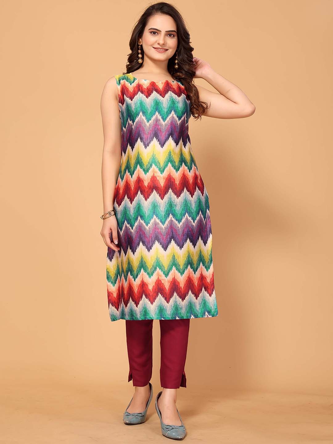 

ODD BY chansi TRENDZ Printed Regular Kurta with Trousers, Red