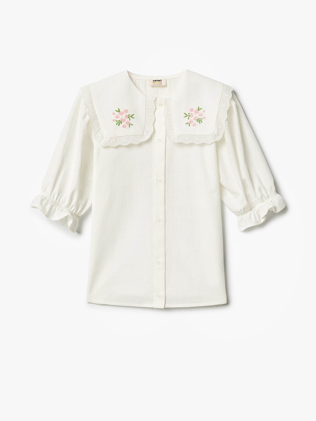 

Koton Girls Embroidered Pure Cotton Casual Shirt, Beige