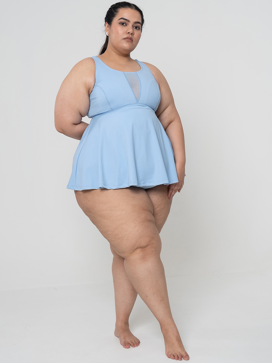 

SPIRIT ANIMAL Plus Size Stretchable Lightly Padded Tankini Swimwear, Blue