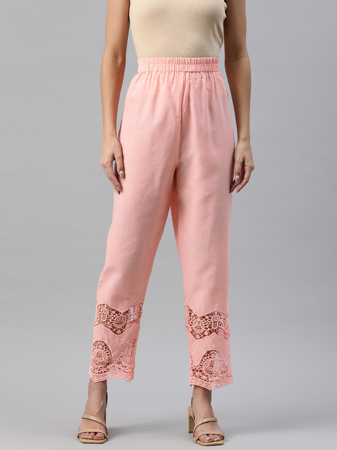 

SWI Stylish Women Ethnic Motifs Embroidered Ethnic Cotton Palazzos, Peach