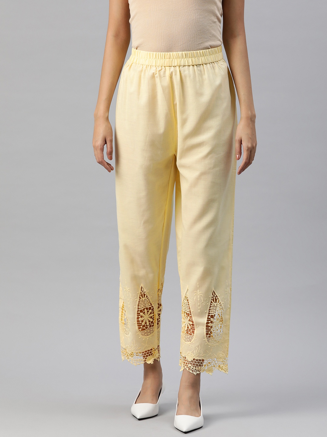 

SWI Stylish Women Ethnic Motifs Hem Design Ethnic Cotton Palazzos, Yellow