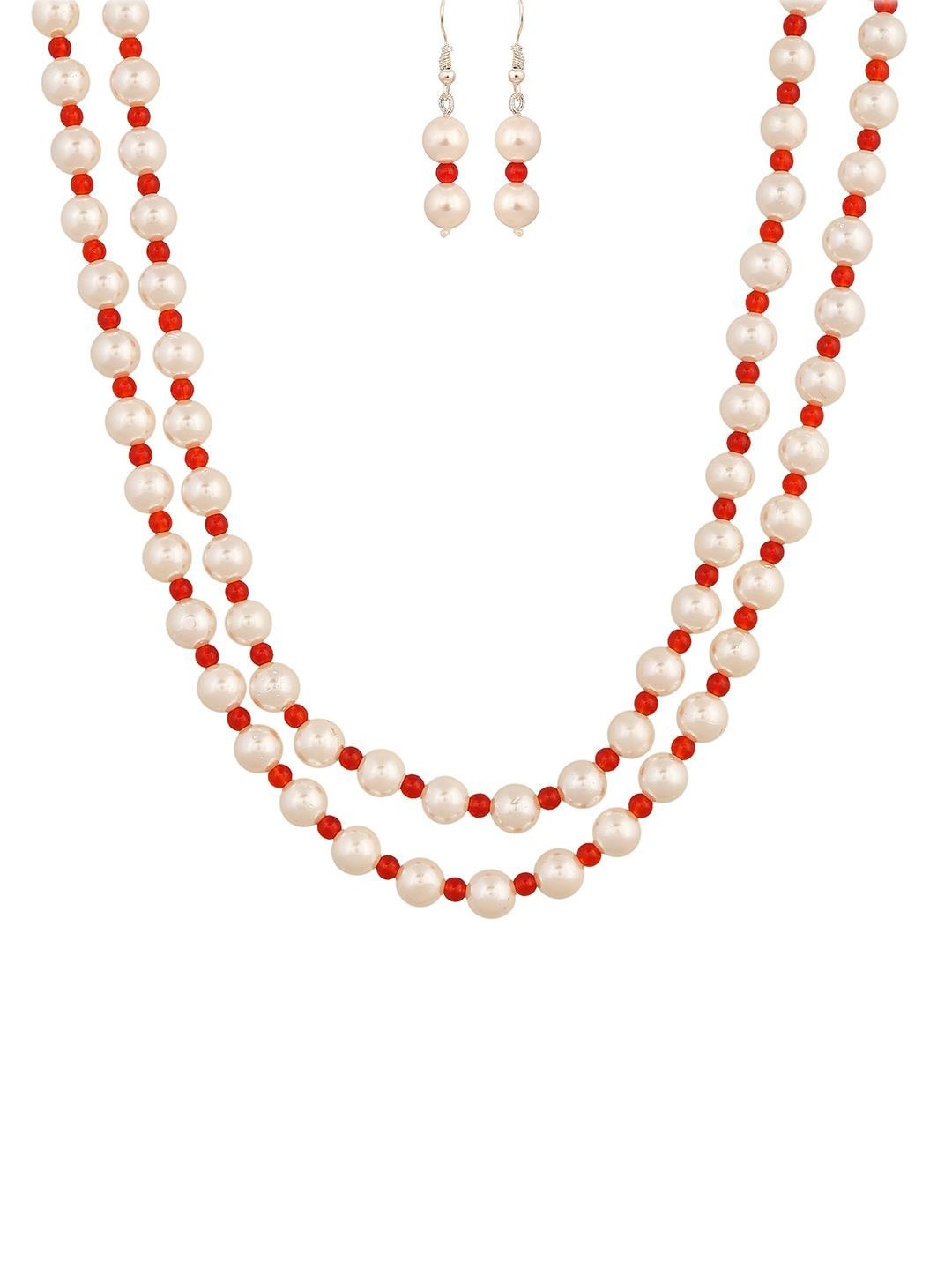 

RATNAVALI JEWELS Artificial Beads Layered Necklace and Earrings, Red