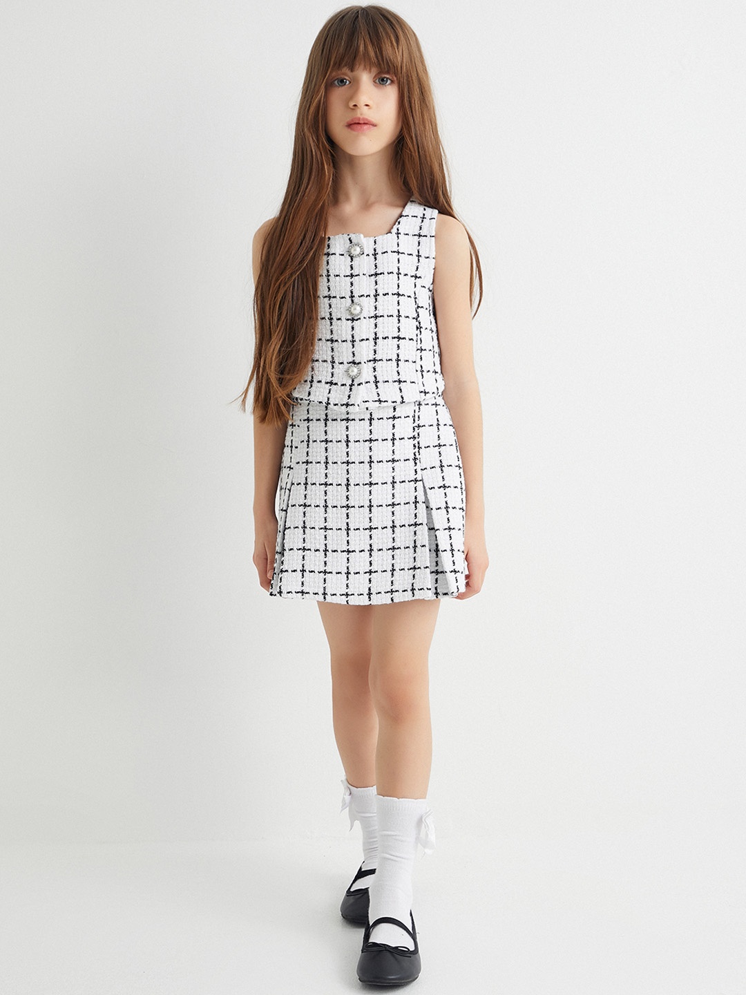 

Koton Checked Mid Rise Skort, Beige