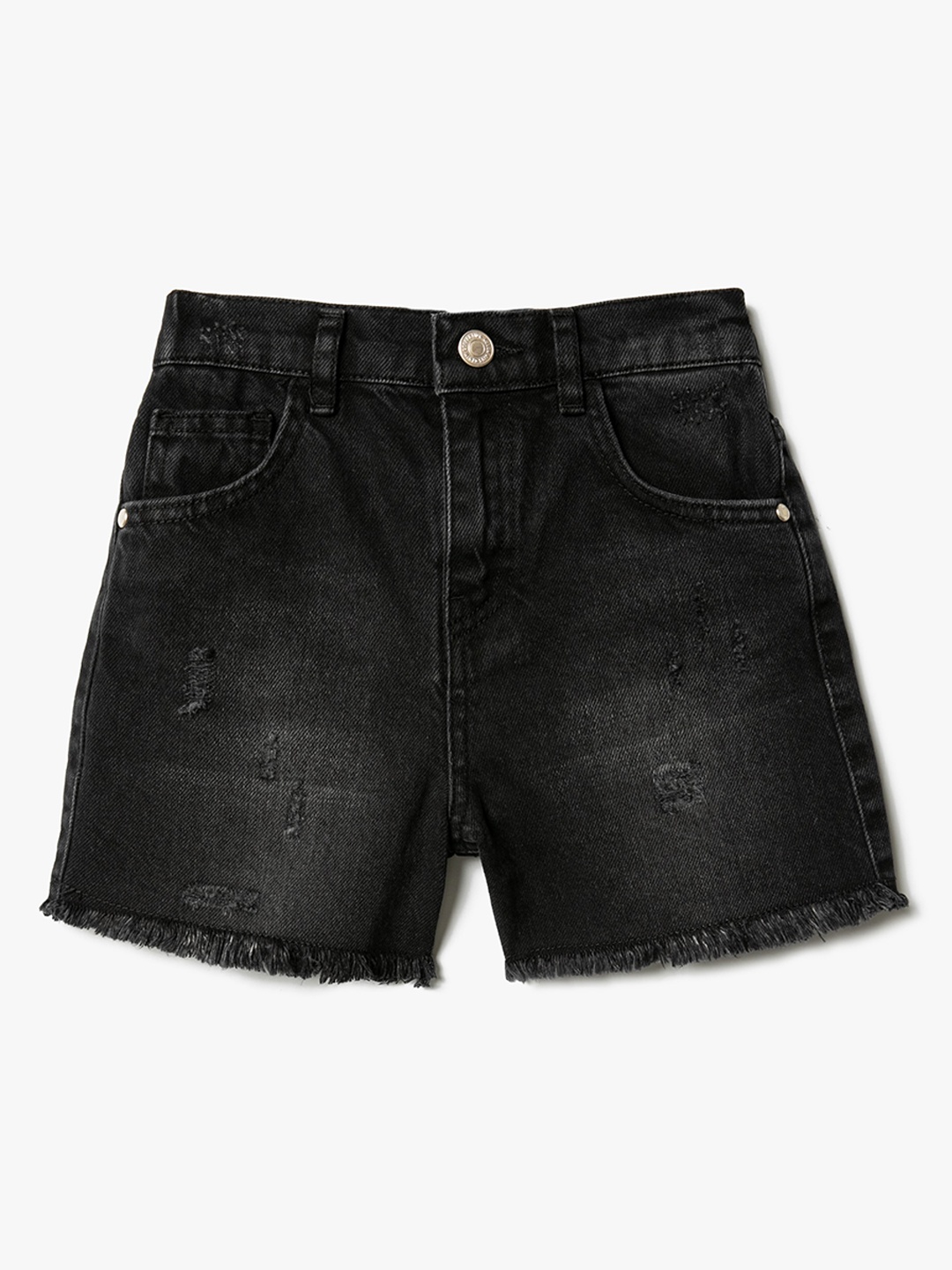 

Koton Girls Washed Cotton Denim Shorts, Black