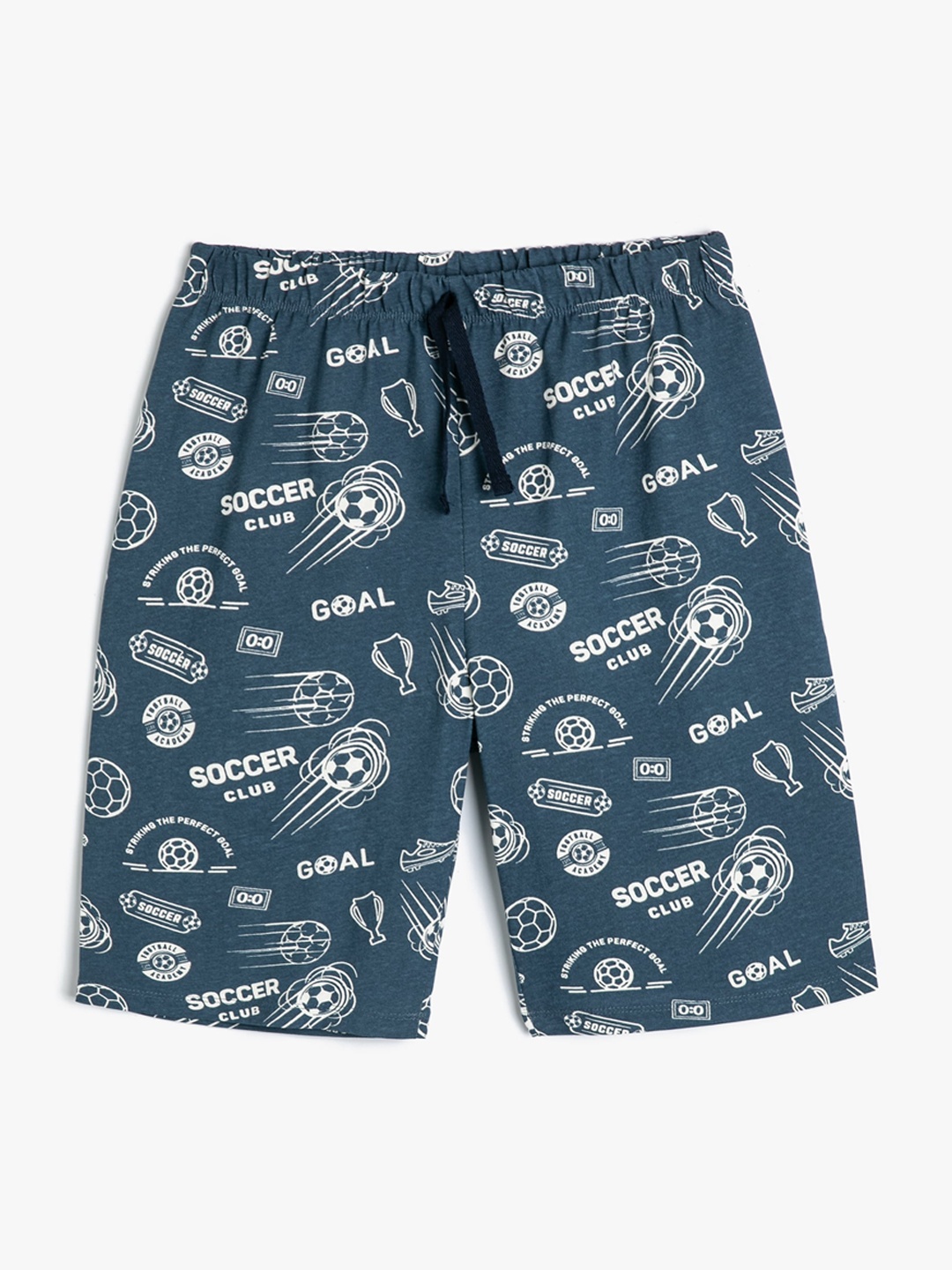 

Koton Boys Mid-Rise Typography Printed Pure Cotton Shorts, Navy blue