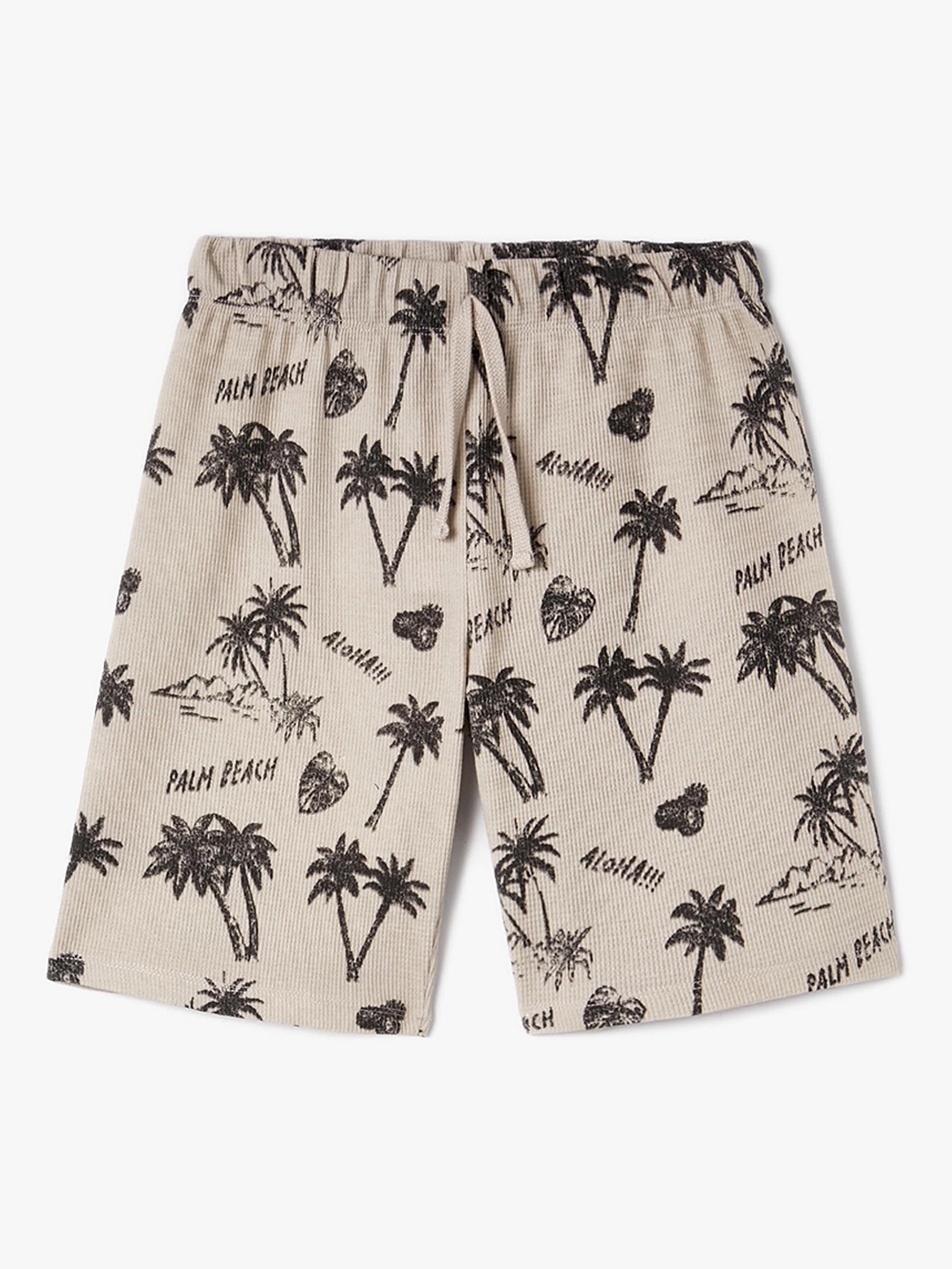 

Koton Boys Mid-Rise Tropical Printed Pure Cotton Shorts, Beige
