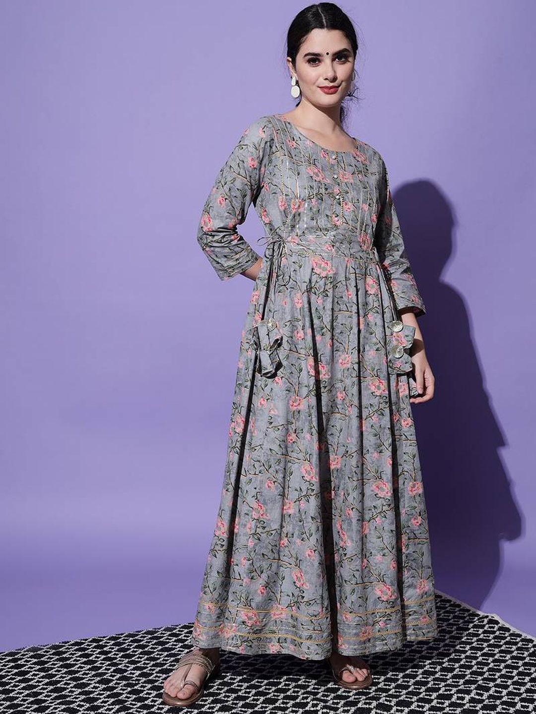 

BAESD Printed Flared Ethnic Maxi Gown Ethnic Dresses, Grey