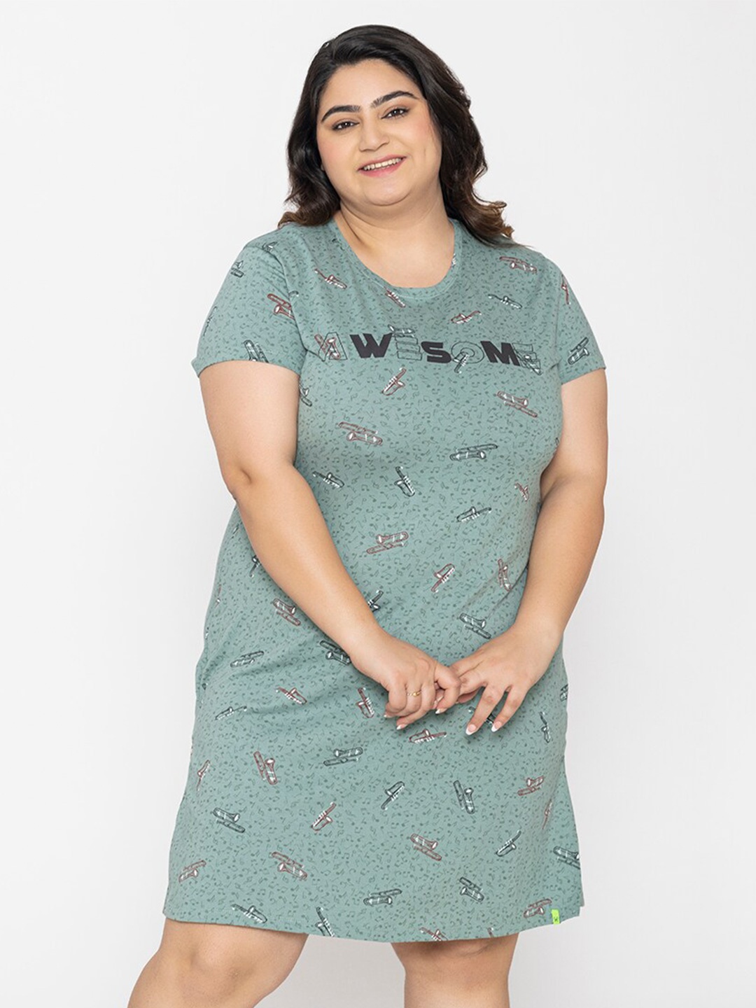 

TITTLI Floral Print Organic Cotton A-Line Dress, Olive
