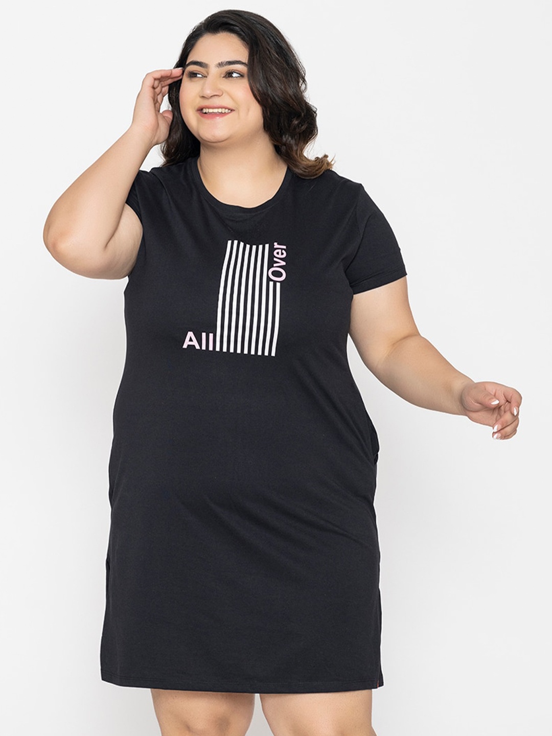 

TITTLI Plus Size Printed Organic Cotton T-shirt Dress, Black