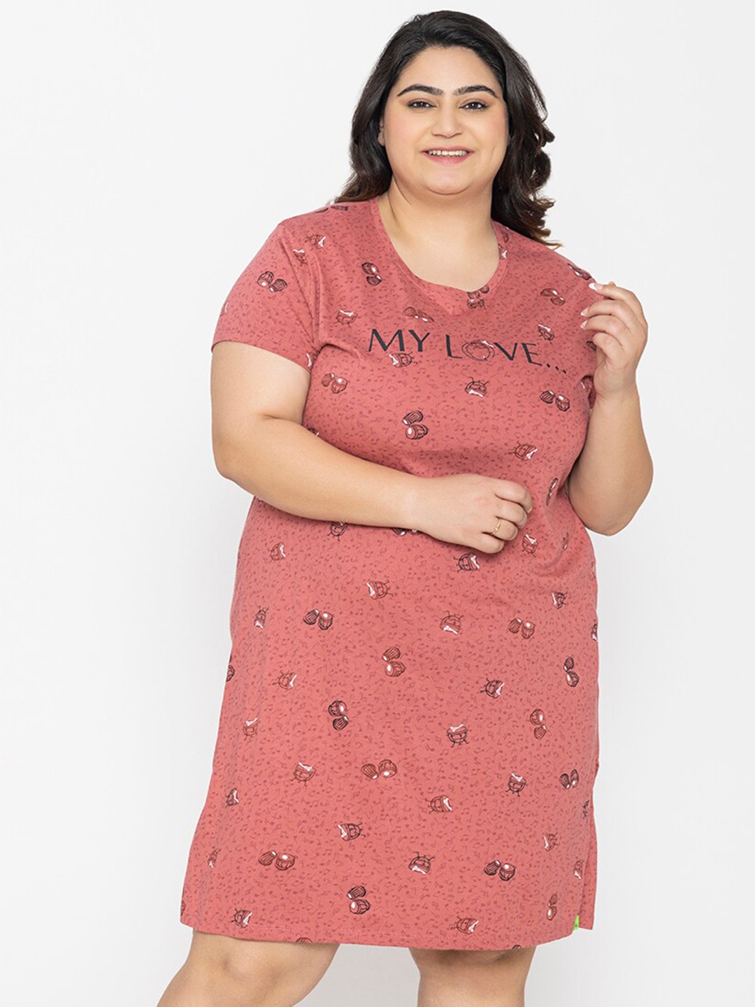 

TITTLI Plus Size Floral Printed Organic Cotton T-shirt Dress, Pink