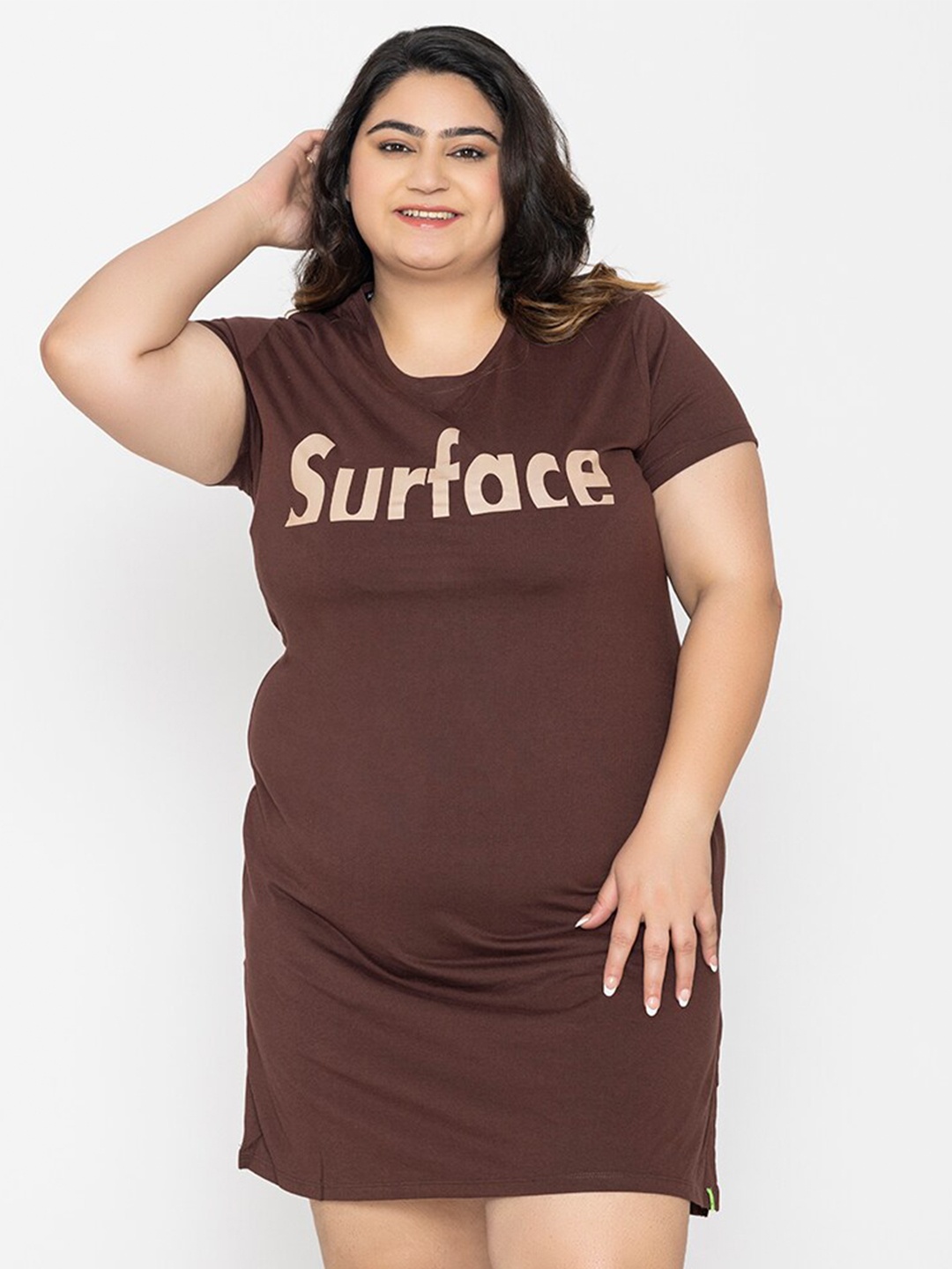 

TITTLI Plus Size Printed Organic Cotton T-shirt Dress, Brown
