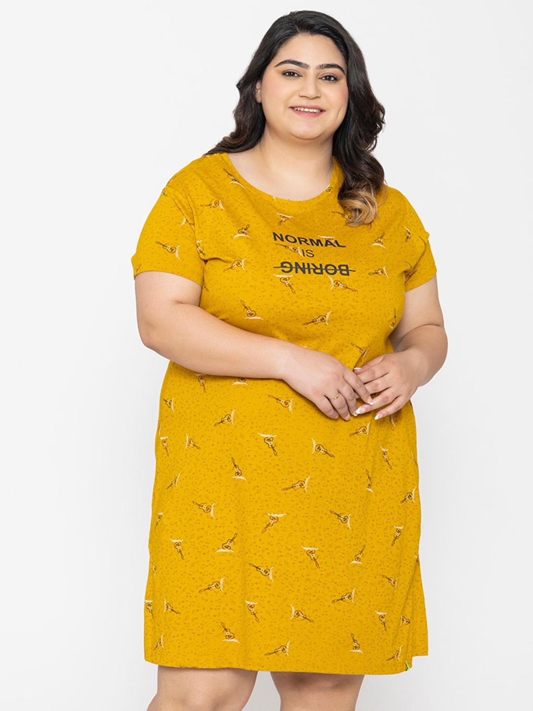 

TITTLI Plus Size Printed Organic Cotton A-Line Dress, Mustard