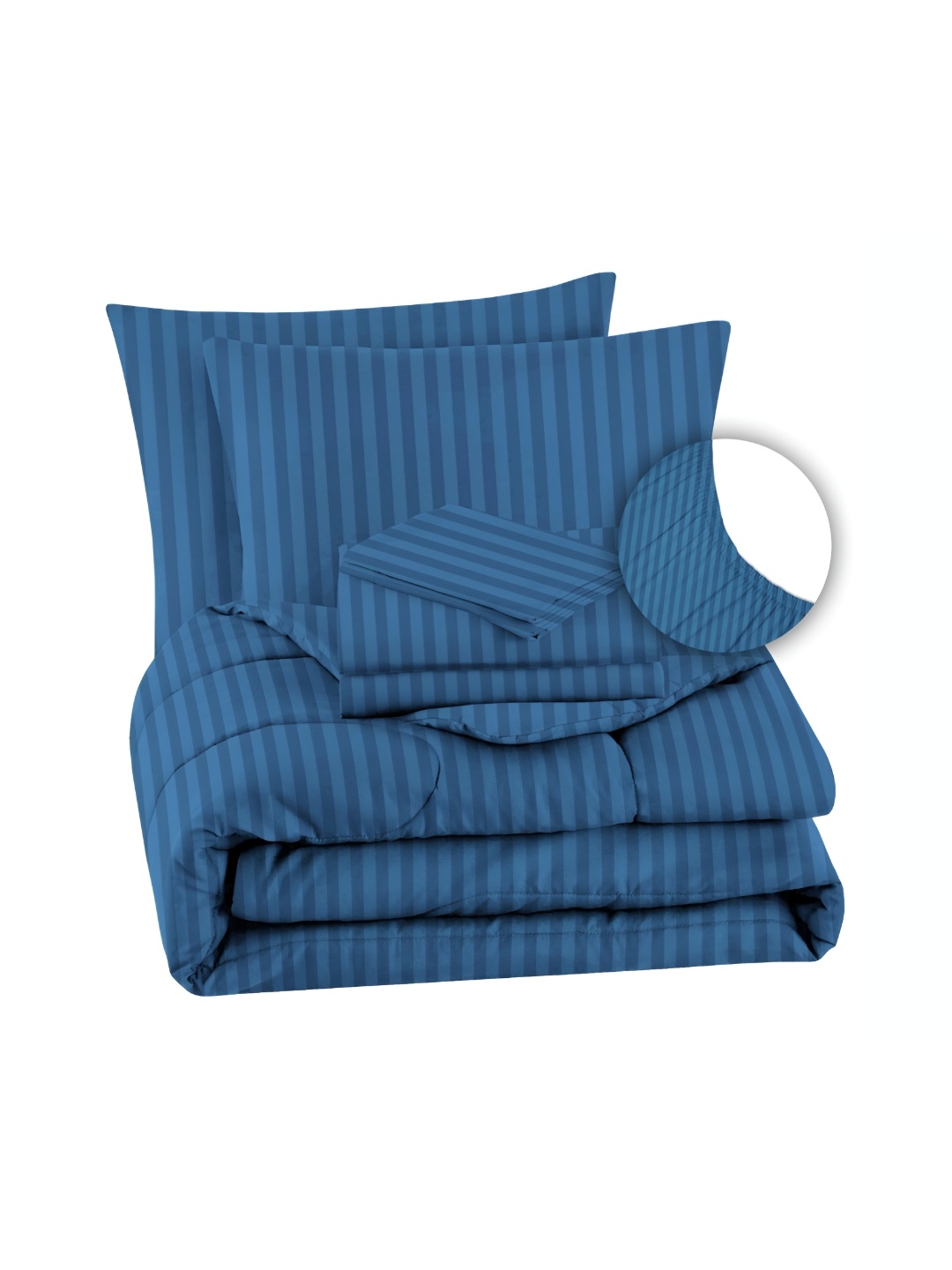 

bsb home Navy Blue Striped Microfiber Double King Superfine Bedding Set