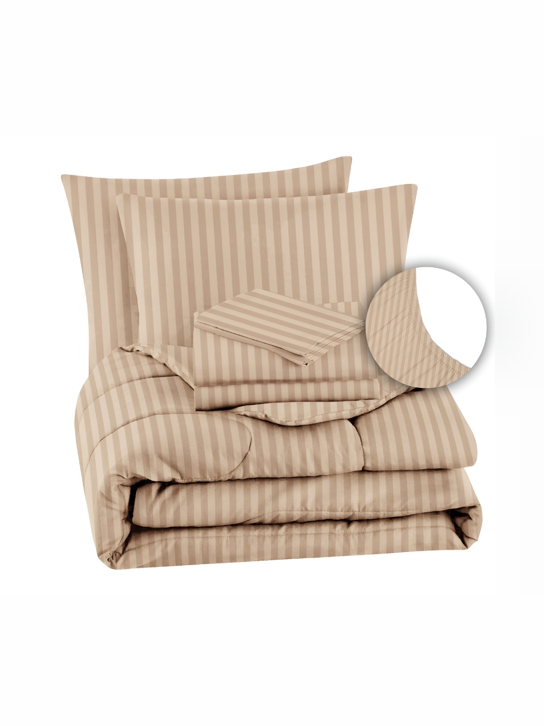 

bsb home Beige Striped Microfiber Double King Superfine Bedding Set