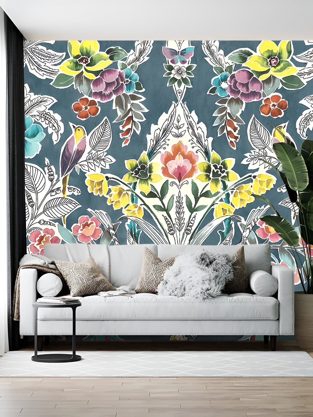 

Wallpics White & Teal Blue Floral Printed Self-Adhesive Wallpaper