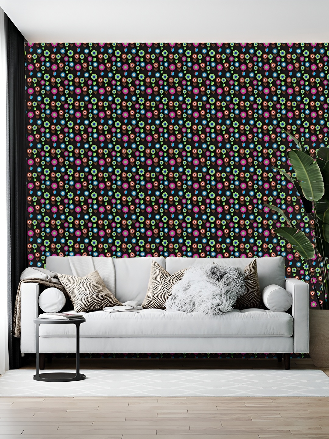 

Wallpics Black & Pink Floral Printed Self-Adhesive Wallpaper