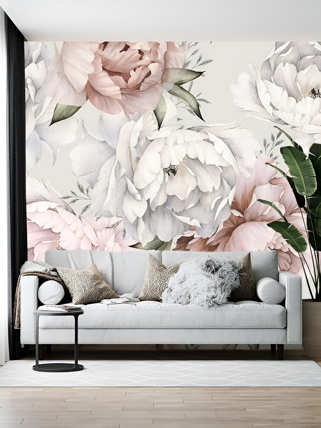 

Wallpics White & Pink Floral Printed Mural Wallpaper