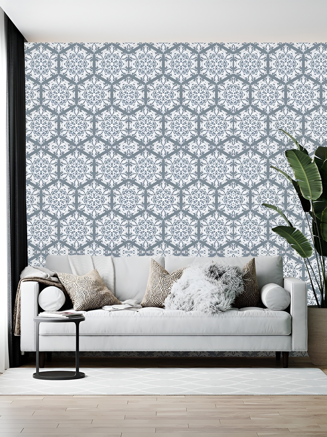 

Wallpics Grey & White Floral Printed Self-Adhesive Wallpaper Sticker