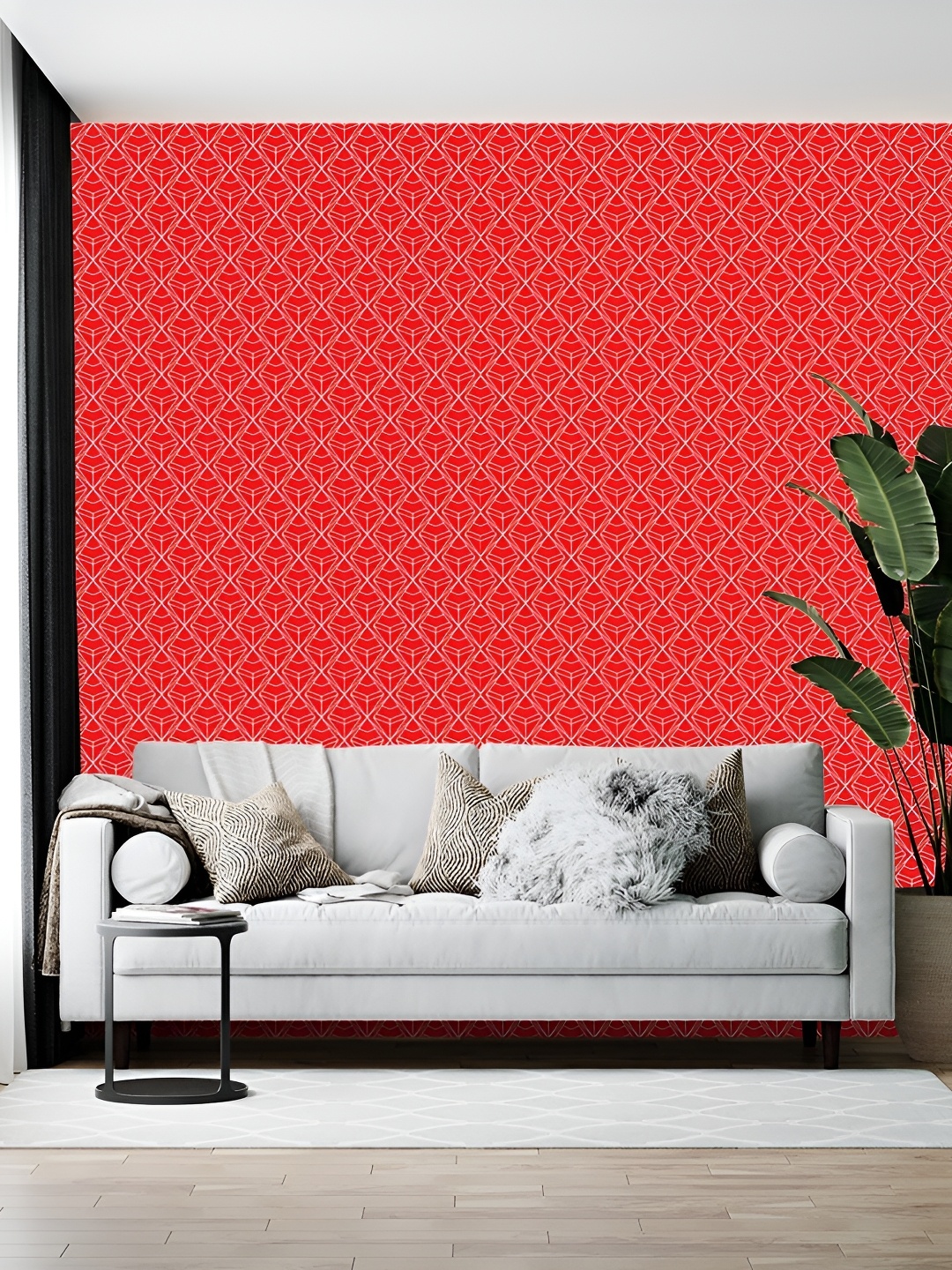 

Wallpics Red & White Geometric Printed Self Adhesive Wallpaper