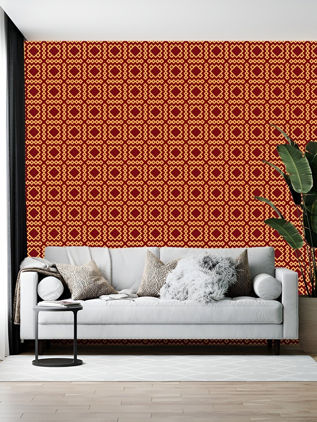 

Wallpics Maroon & Beige Printed Self-Adhesive Wallpaper