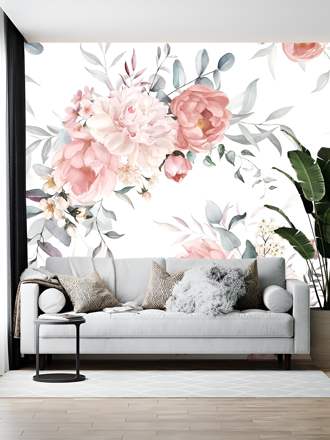 

Wallpics White & Pink Floral Printed Self-Adhesive Wall Sticker