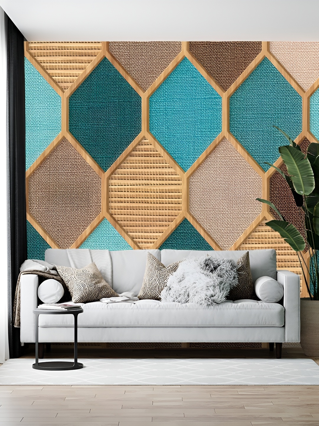 

Wallpics Pink & Turquoise Blue Geometric Printed Self-Adhesive Wallpaper, Beige