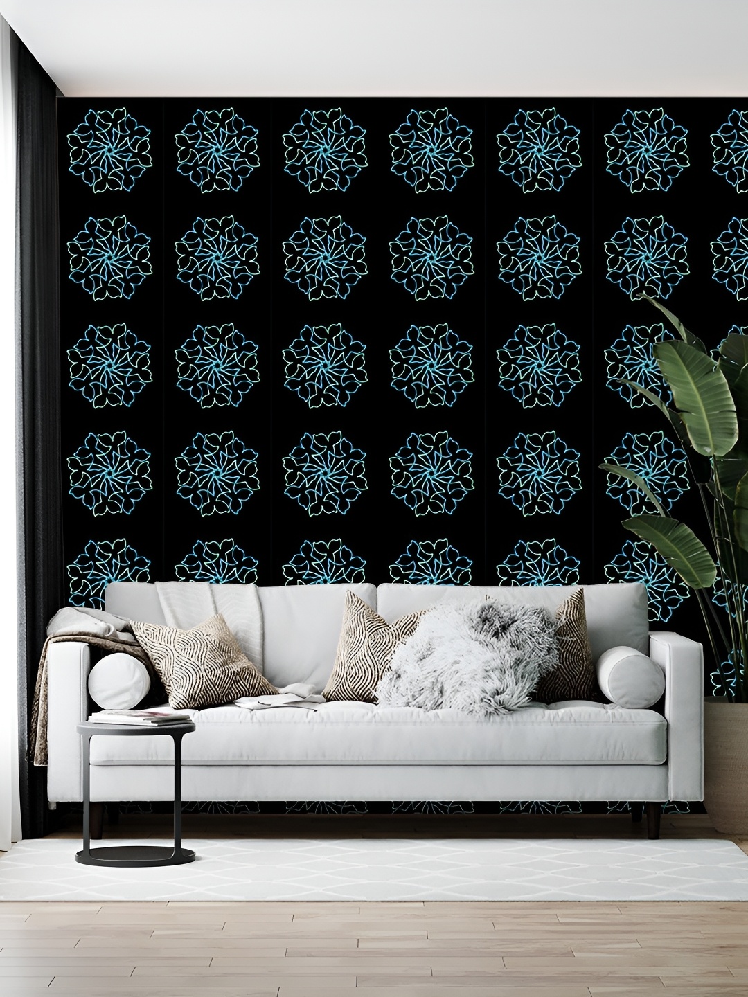 

Wallpics Black & Blue Floral Printed Self-Adhesive Wallpaper