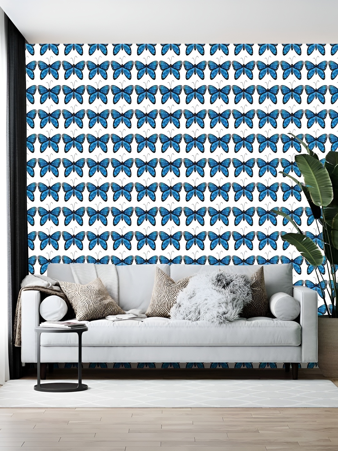 

Wallpics White & Blue Printed Wallpaper