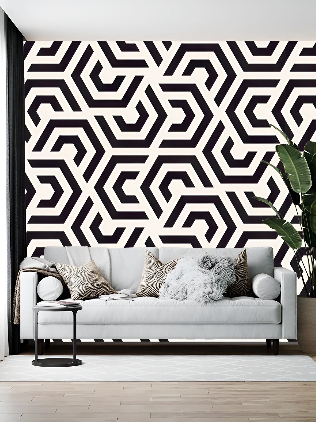 

Wallpics Black & White Geometric Printed Self Adhesive Wall Sticker
