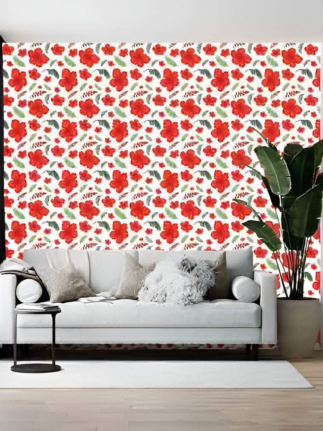 

Wallpics Red & White Printed Self-Adhesive Wallpaper