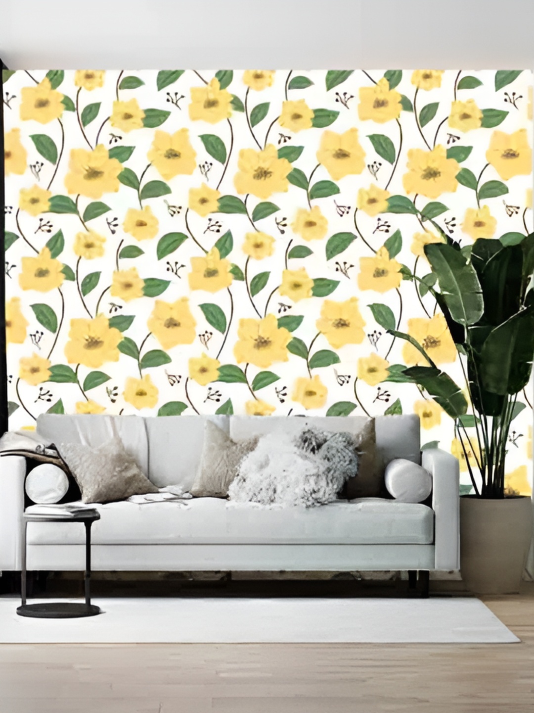 

Wallpics White & Yellow Floral Printed Self-Adhesive Wallpaper