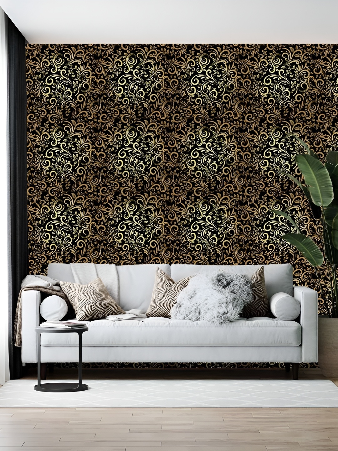 

Wallpics Black & Beige Abstract Printed Self-Adhesive Wallpaper