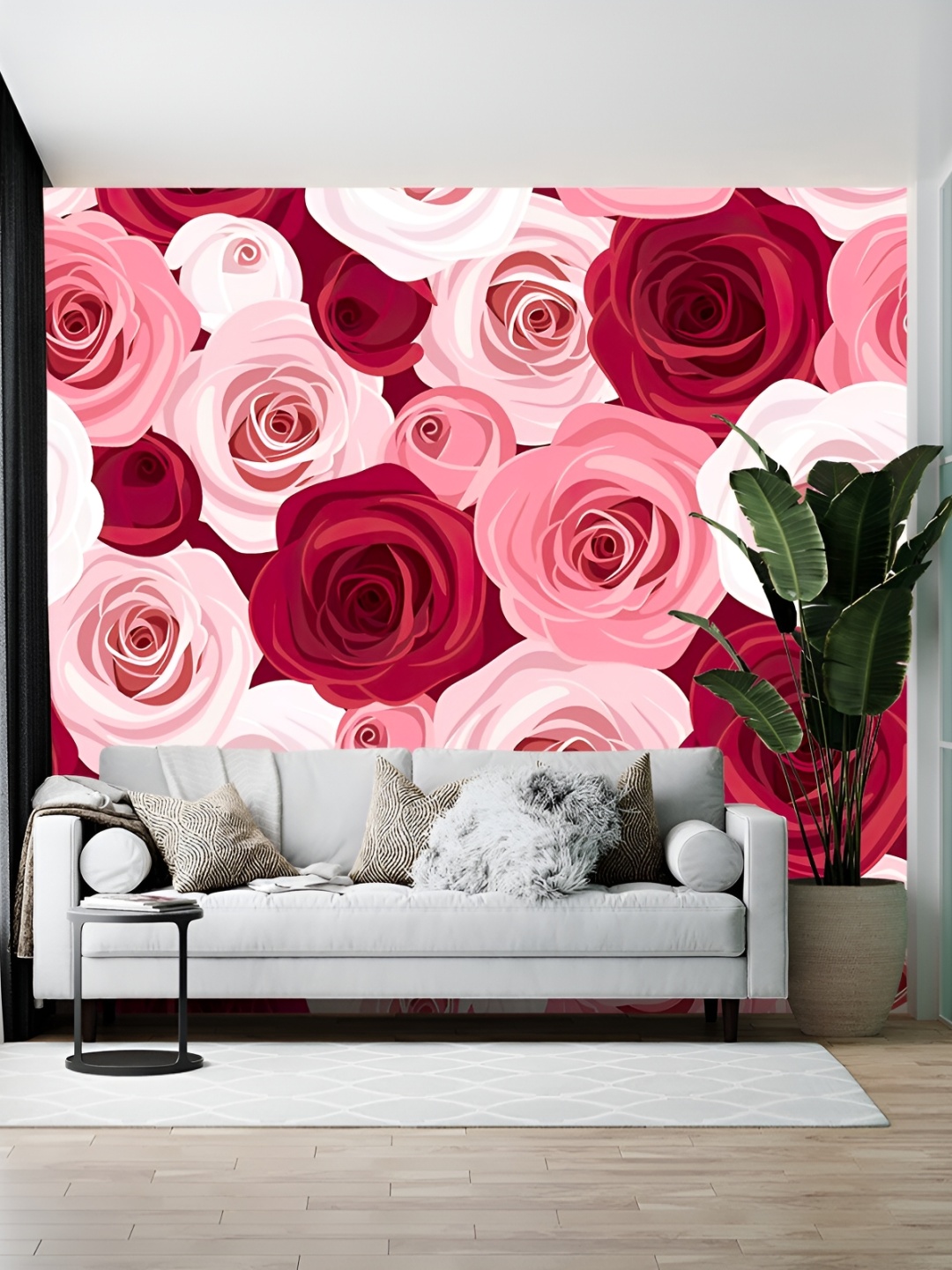 

Wallpics White & Red Floral Printed Self-Adhesive Wallpaper
