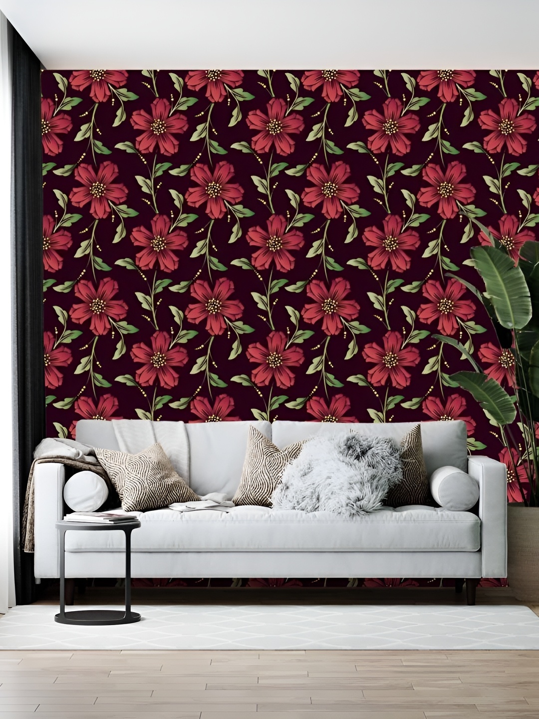 

Wallpics Red & Green Floral and Botanical Printed Self-Adhesive Wallpaper