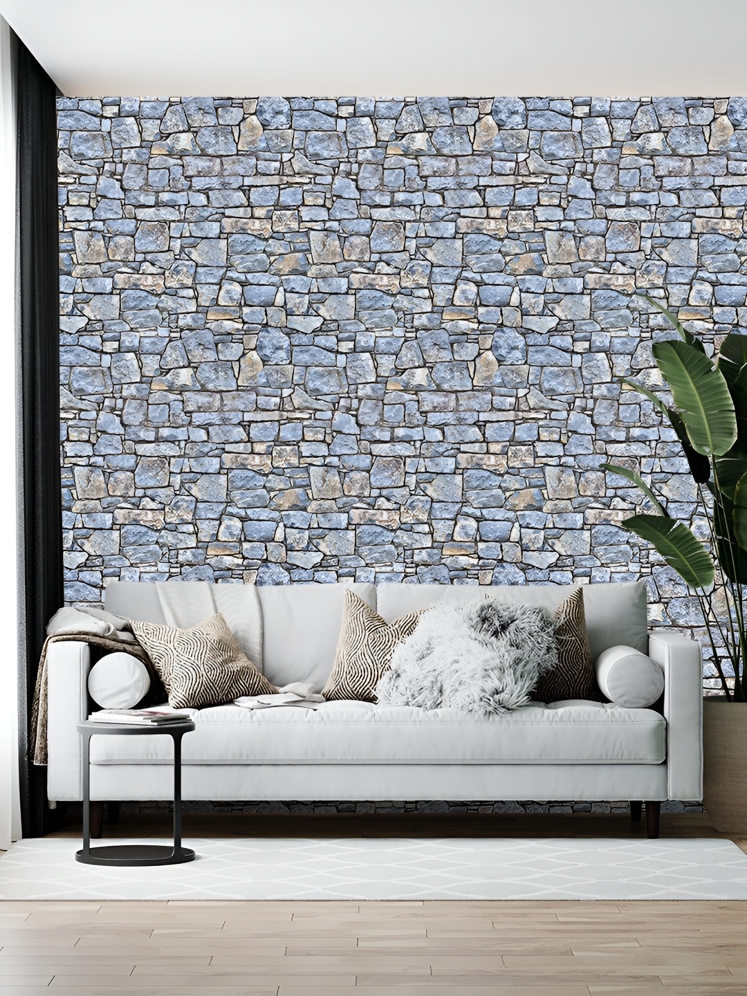 

Wallpics Grey & Blue Abstract Printed Self-Adhesive Wallpaper