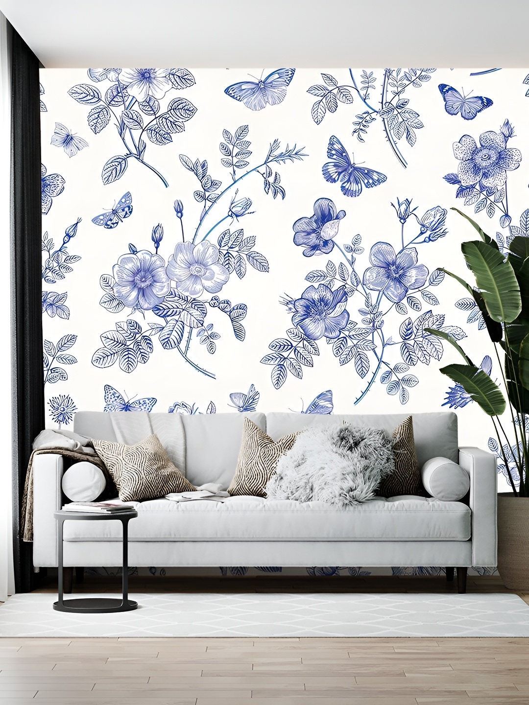 

Wallpics White & Blue Floral Printed Self-Adhesive Wallpaper