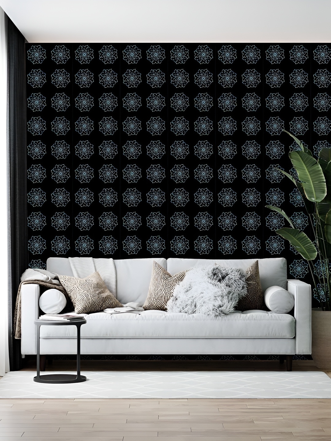 

Wallpics Black & Blue Abstract Printed Wallpaper