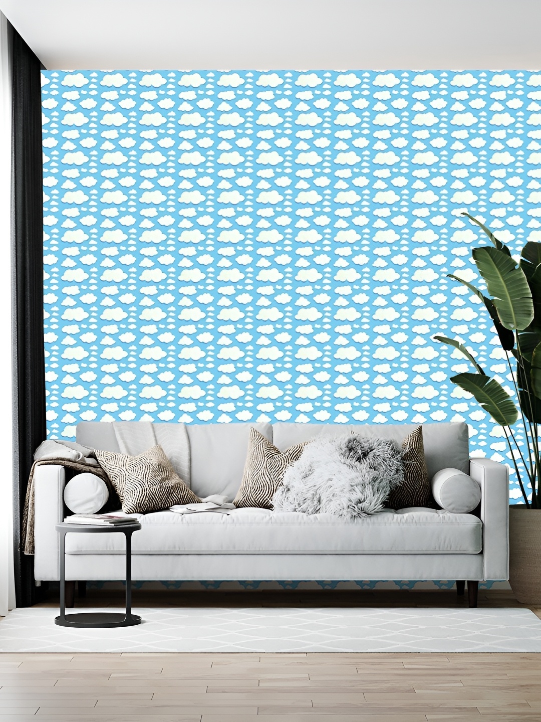 

Wallpics Turquoise Blue & White Abstract Printed Self-Adhesive Wallpaper