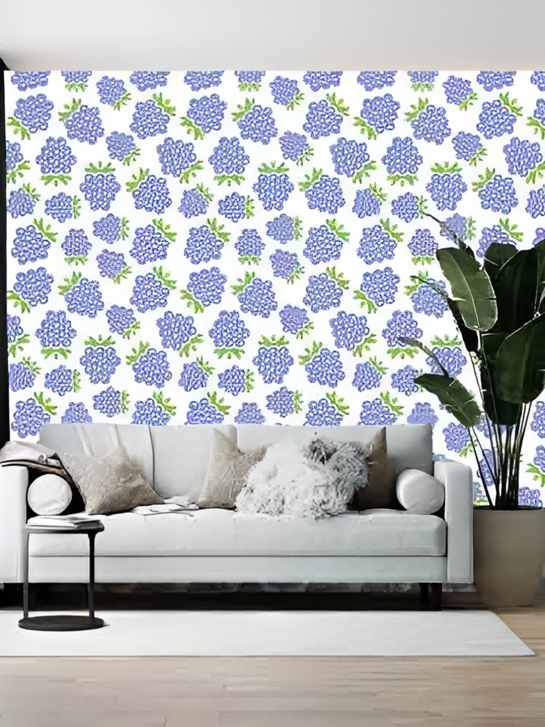

Wallpics White & Blue Floral Printed Self-Adhesive Wallpaper