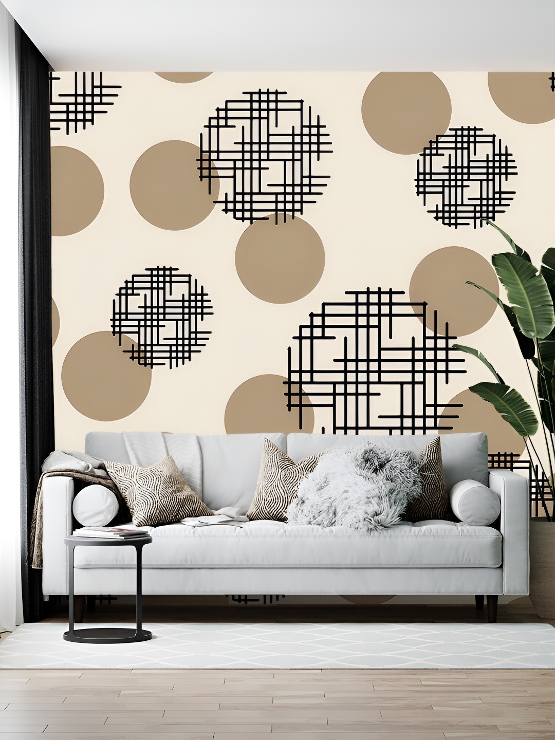 

Wallpics Black & Beige Geometric Printed Self Adhesive Wallpaper