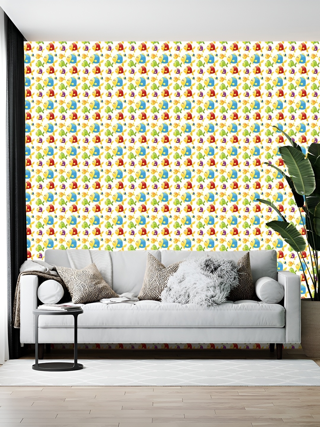 

Wallpics Red & Blue Fish Printed Wallpaper