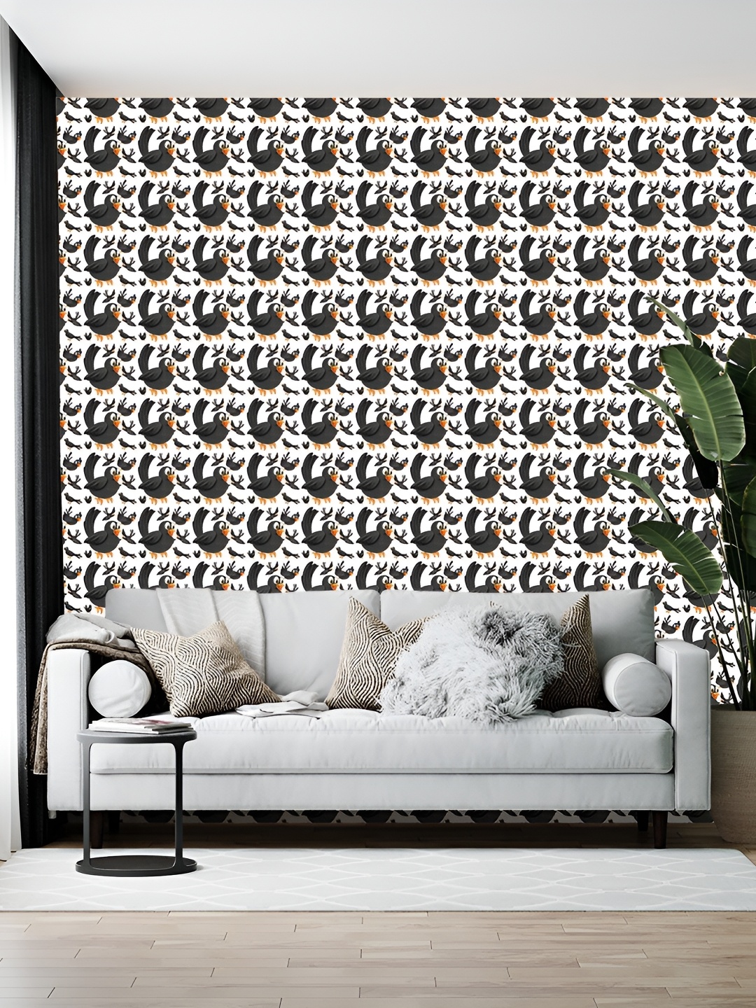 

Wallpics White & Black Birds Printed Wallpaper