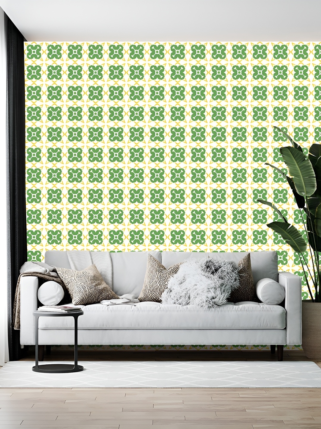 

Wallpics Green & Cream Printed Wallpaper