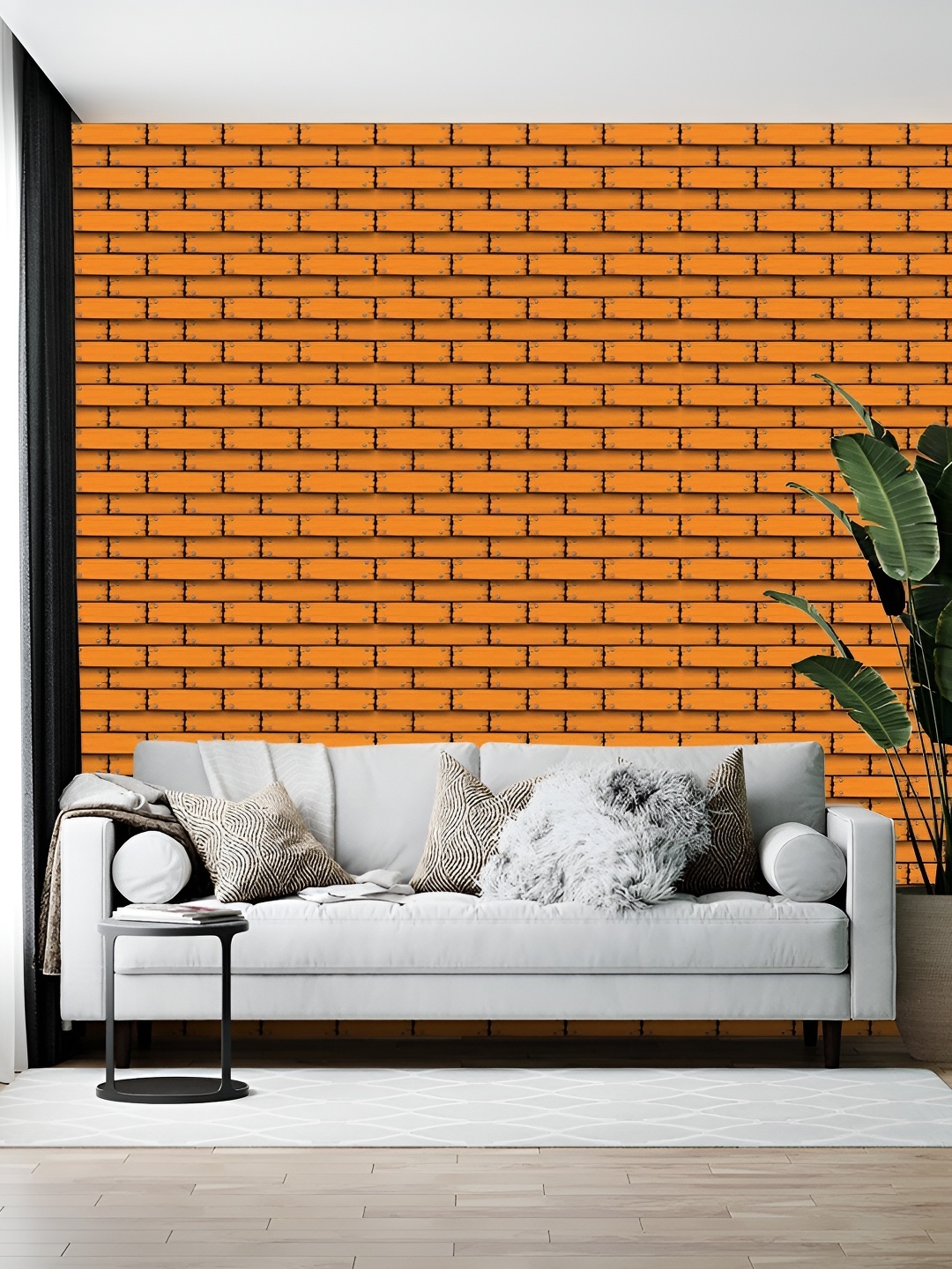 

Wallpics Orange Colored & Black Printed Self-Adhesive Wallpaper