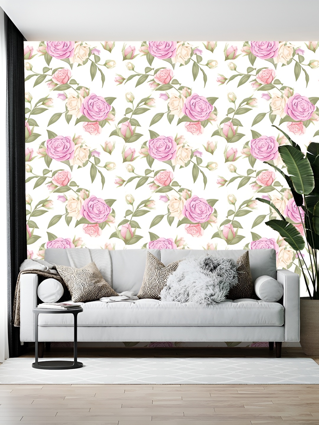 

Wallpics White & Pink Floral and Botanical Printed Self-Adhesive Wallpaper