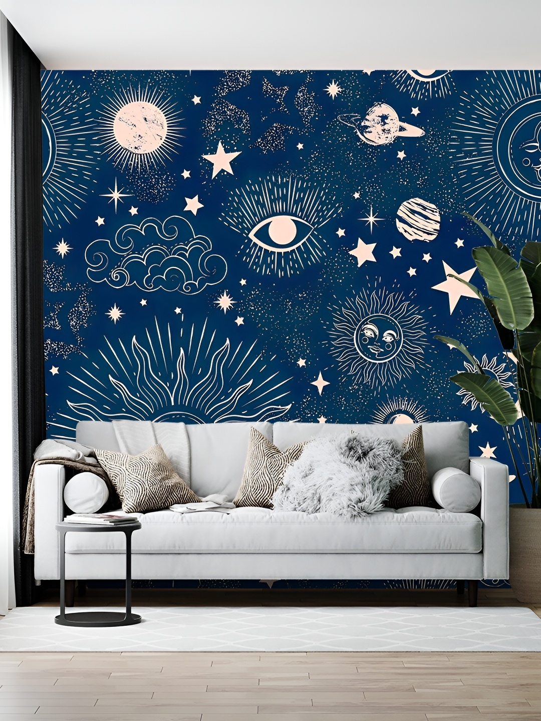 

Wallpics Navy Blue & Pink Printed Wallpaper