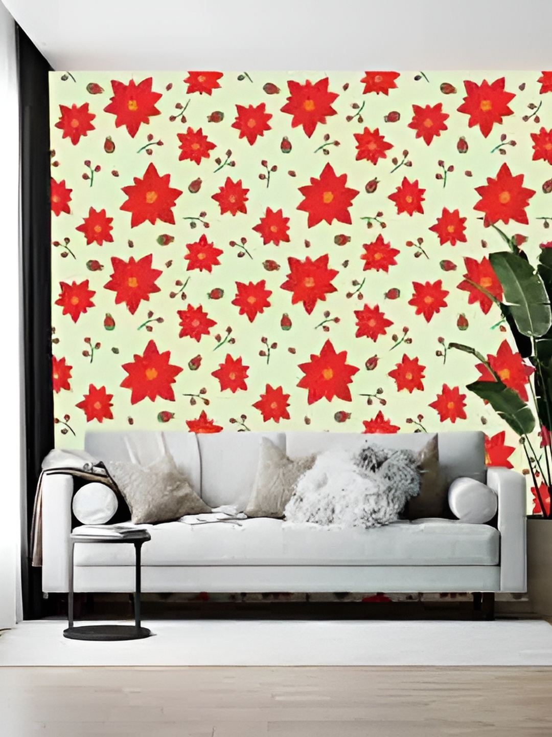 

Wallpics Red & Green Floral Printed Self Adhesive Wall Sticker