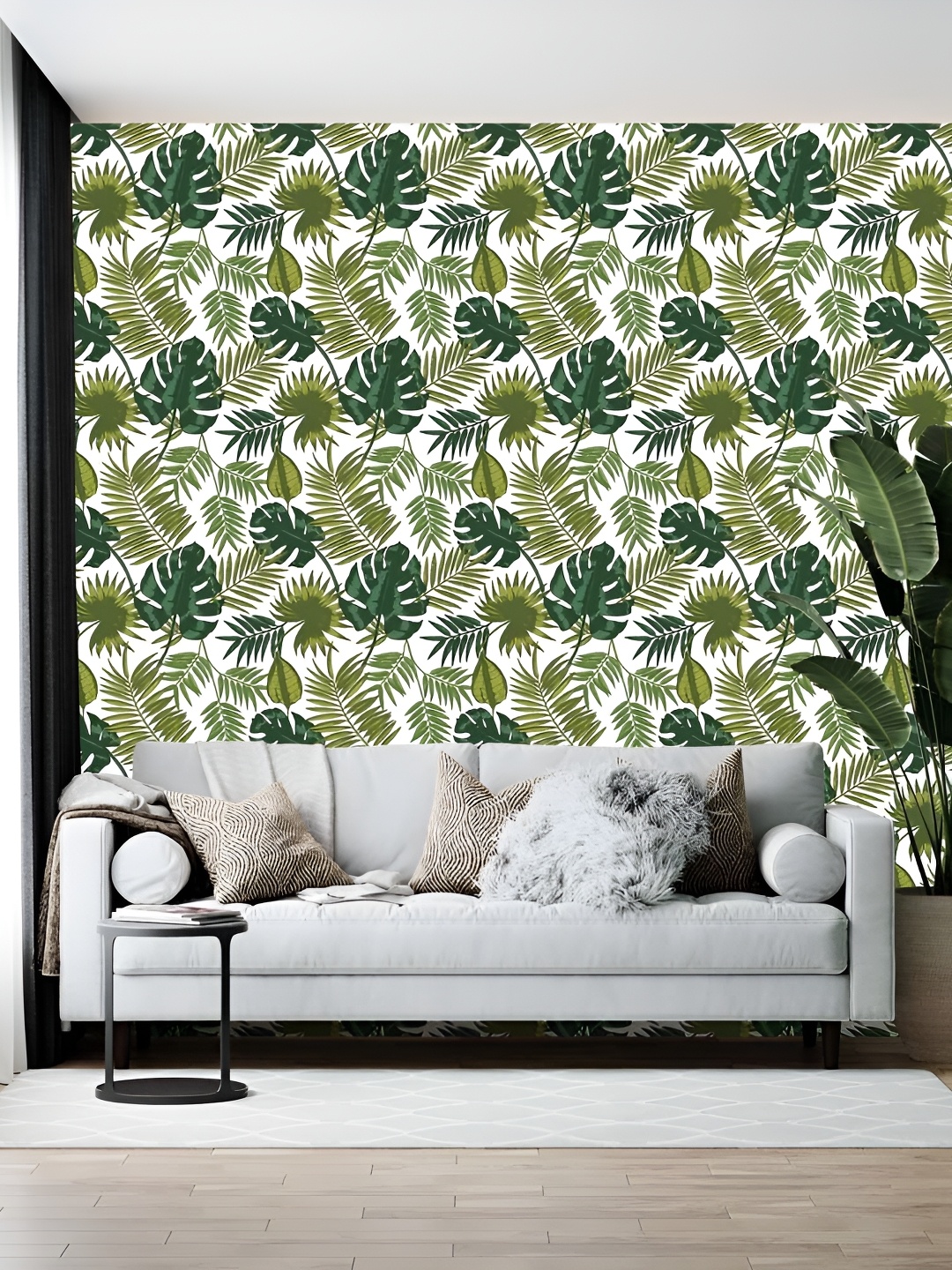

Wallpics White & Green Abstract Printed Wallpaper